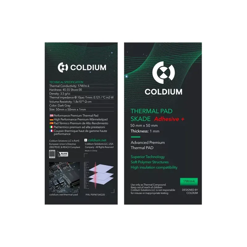 Pad Térmico Coldium Skade Adhesive M3 Plus 50X50X1.0 MM 17W/M-K