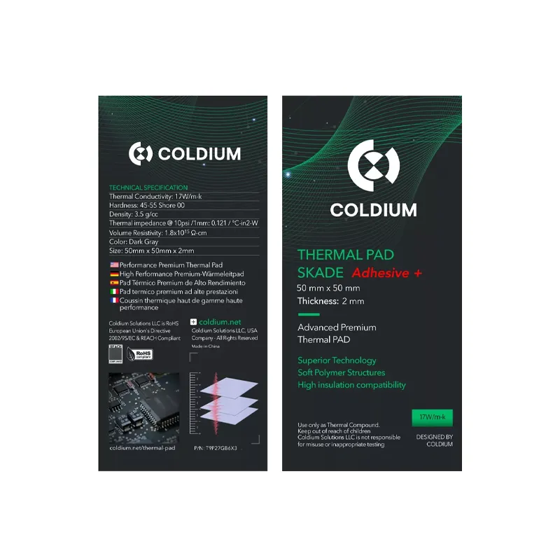 Pad Térmico Coldium Skade Adhesive M3 Plus 50X50X2.0 MM 17W/M-K