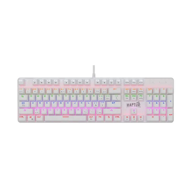 Teclado USB Raptor Fireclaw M104 Mecánico Retroiluminado Blanco